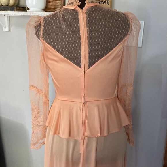 Vintage handmade maxi dress gown lace peach color costume wedding romantic appro - Picture 9 of 15